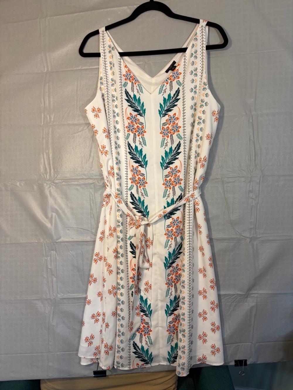 Ann Taylor White Dress with Orange Floral and Green Leaf Print